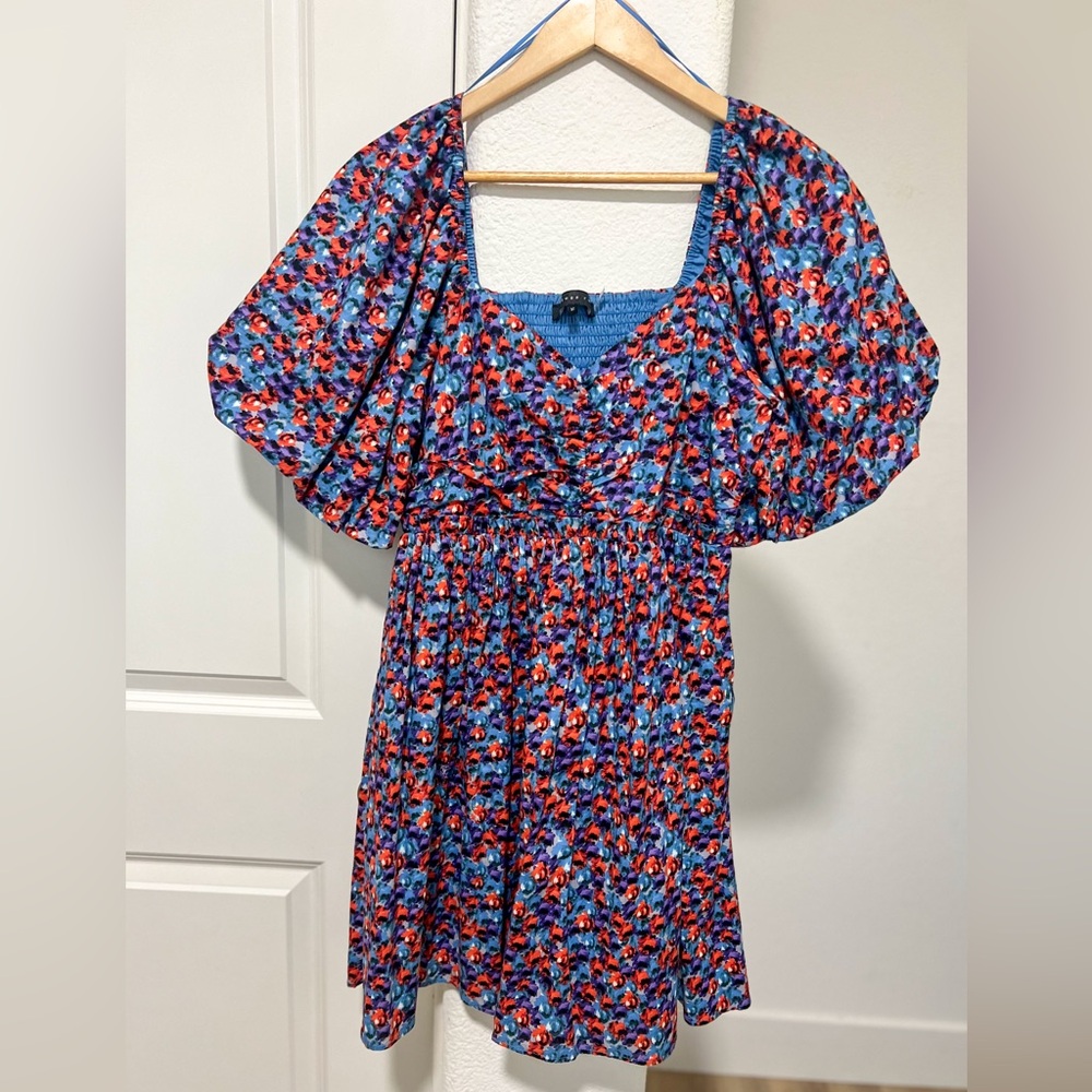 •NEW•ENDLESS ROSE Floral Ruched Poplin Mini Dress with Pockets